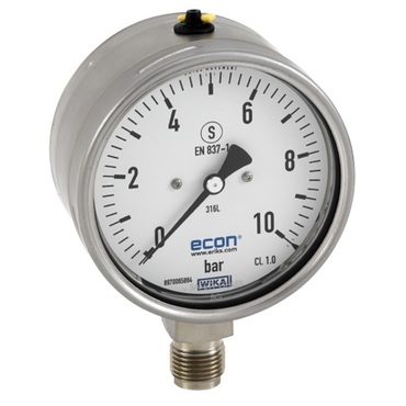Bourdon tube pressure gauge solid front Type 1366 bottom connection stainless steel